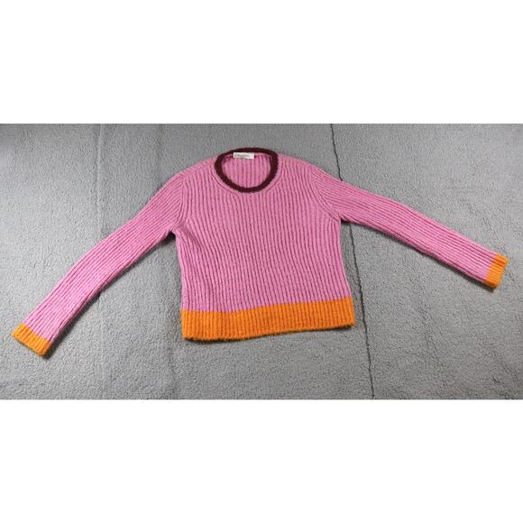 Valentino Sweater Womens Large Silk Pink Colorblock Ribbed Knit Pullover Italy - Picture 1 of 7